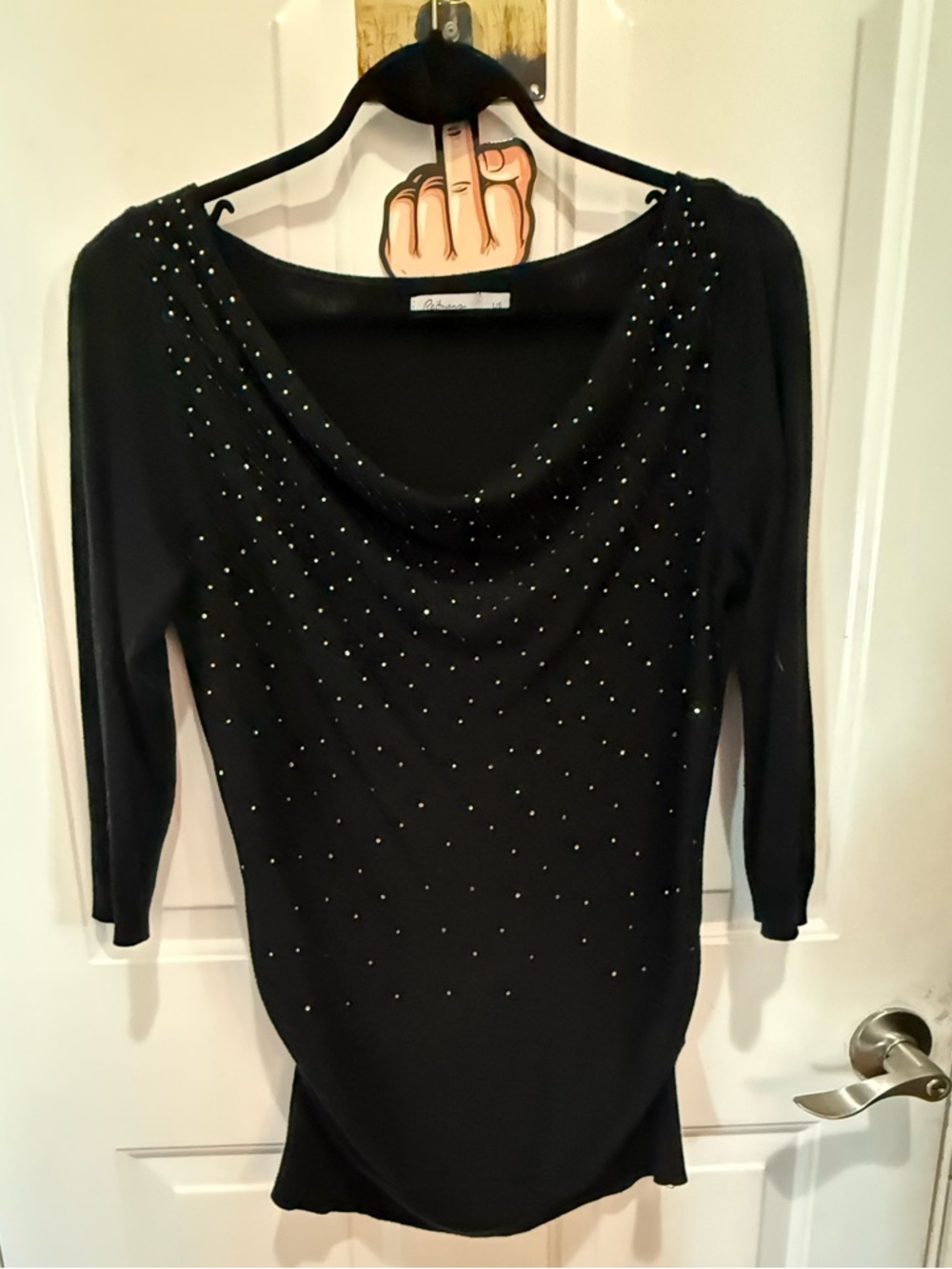 Reitmans Black Embellished scoop Neck lightweight rouched sides, banded bottom